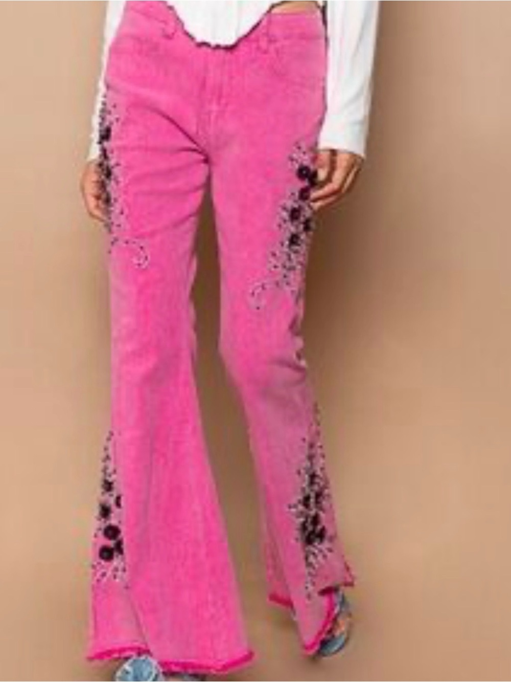 POL Pink Embroidered Flare Jeans - Picture 4 of 9